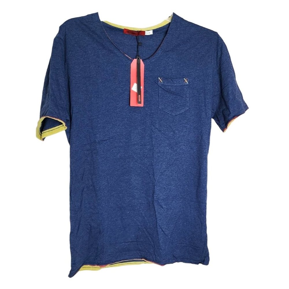 Vassari Los Angeles Blue L Rare Designer V-Neck Shirt with Pocket